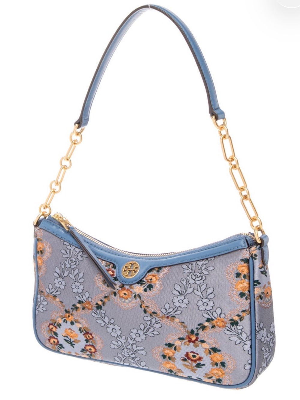 Tory Burch T Monogram Brocade Studio Bag in Sea Frost NWT